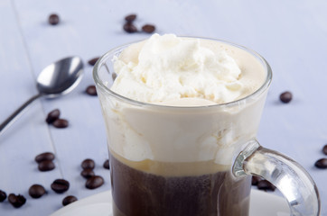 irish coffee in a glass mug