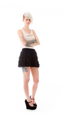 model isolated on plain background upset angry worried