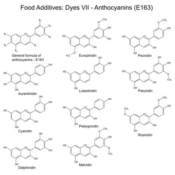 Structural formulas of food additives - anthocyanins