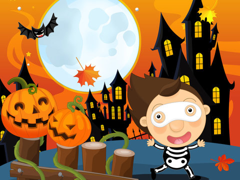 Happy and funny cartoon halloween scene - - illustration for children