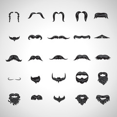 Mustache And Beard Icons Set - Isolated On Gray Background