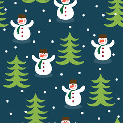 Funny winter holiday pattern background with snowman