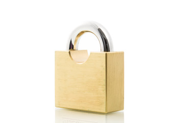 Metal padlock gold isolate