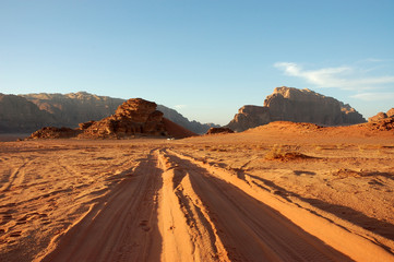 Fototapeta na wymiar Evening landscape in Wadi Rum desert.