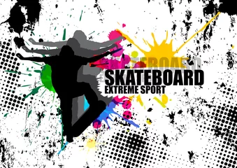 Fotobehang extreme sport man jumping with skateboard and splash color © komkrit234