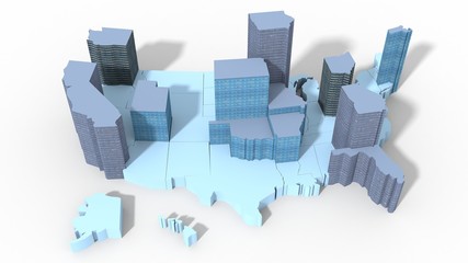 USA map con edifici