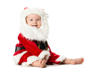Baby Girl in Santa Claus Costume Isolated on White Background
