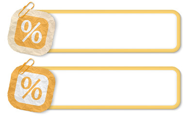 yellow frames with texture crumpled paper and percent symbol