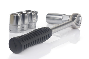 Metallic wrenches isolated on white background