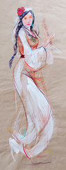 Drawing of young woman dancing in traditional