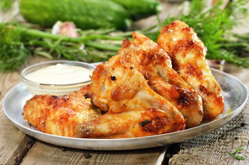 Fried chicken wings with sauce