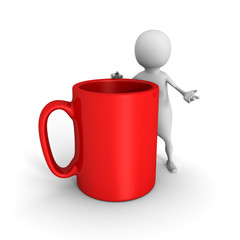 white 3d man with red coffee mug
