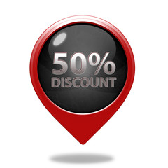 Discount 50 pointer icon on white background