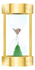 hourglass in which the Christmas tree and decorations