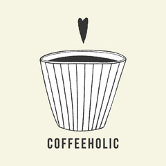Hand drawn vector cup of coffee with heart