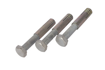 Three screws and nuts isolated on white background