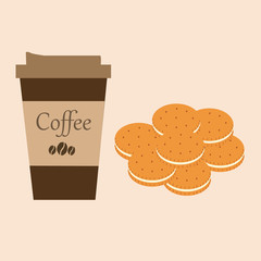 cup of coffee with biscuits, vector illustration