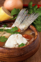 Ukha in the wooden dish