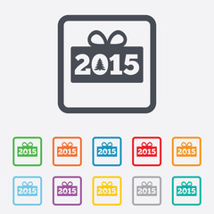 Happy new year 2015 sign icon. Christmas gift.