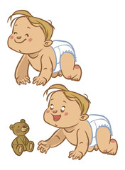 Funny vector cartoon colorfull crawling baby. Vector illustratio