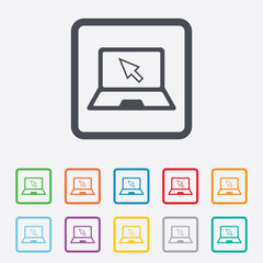 Laptop sign icon. Notebook pc with cursor symbol