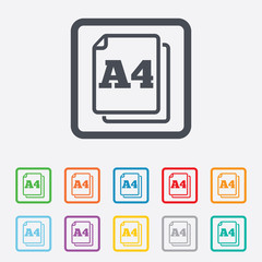 Paper size A4 standard icon. Document symbol.