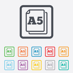 Paper size A5 standard icon. Document symbol.