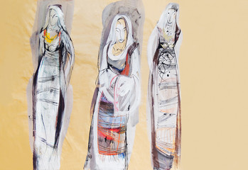 Drawing of traditional Bulgarian women