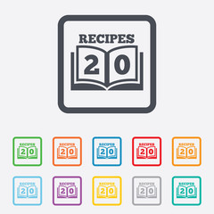 Cookbook sign icon. 20 Recipes book symbol.