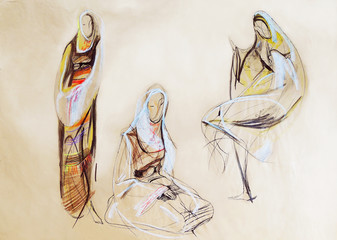 Drawing of women in Balkan clothes