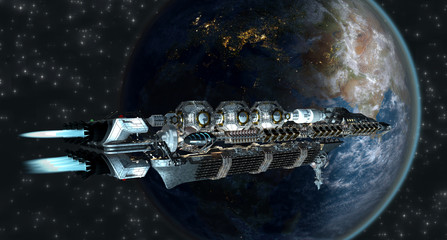 Spaceship arriving to Earth from interstellar space travel © 3000ad