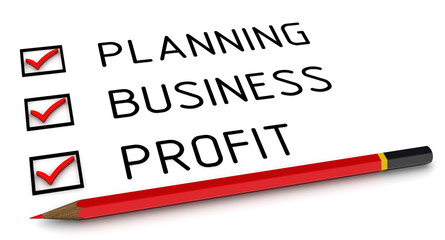 Планирование, бизнес, прибыль. Отмеченные пункты и карандаш