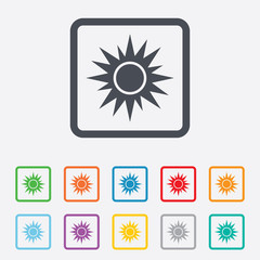 Sun sign icon. Solarium symbol. Heat button.