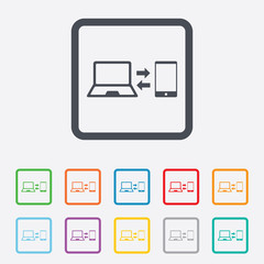 Synchronization icon. Notebook with smartphone.
