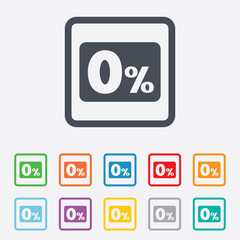 Zero percent sign icon. Zero credit symbol.