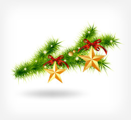 Vector background with decorated Christmas green spruce branch,