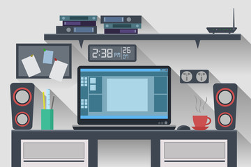 Workspace Office Computer Creative Flat Design