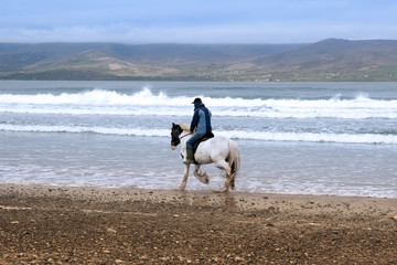 horse and rider on the maharees beach