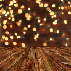 Christmas  background with empty wooden deck table