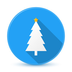 Fototapeta premium Blue Christmas tree icon button with long shadow