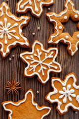 Christmas gingerbread snowflakes
