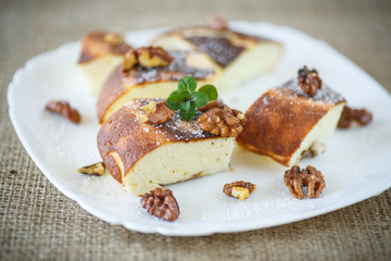 Cottage cheese casserole with walnuts