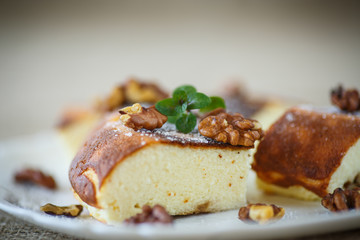 Cottage cheese casserole with walnuts