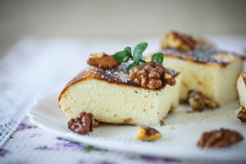 Cottage cheese casserole with walnuts