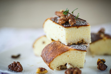Cottage cheese casserole with walnuts