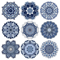 Circle lace ornament, round ornamental geometric doily pattern c