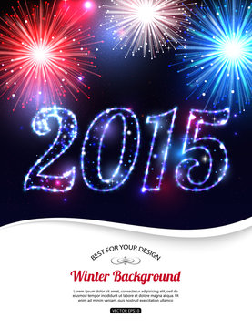 Happy New Year 2015 celebration concept with fireworks and place
