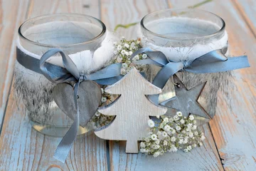 Foto op Aluminium Mooie grijs met witte kerstdecoratie © trinetuzun