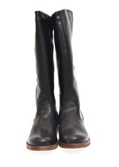 Women's Black Leather Boots Isolated on White Background