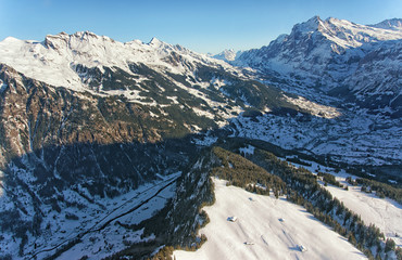 Jungfrau region helicopter view in winter